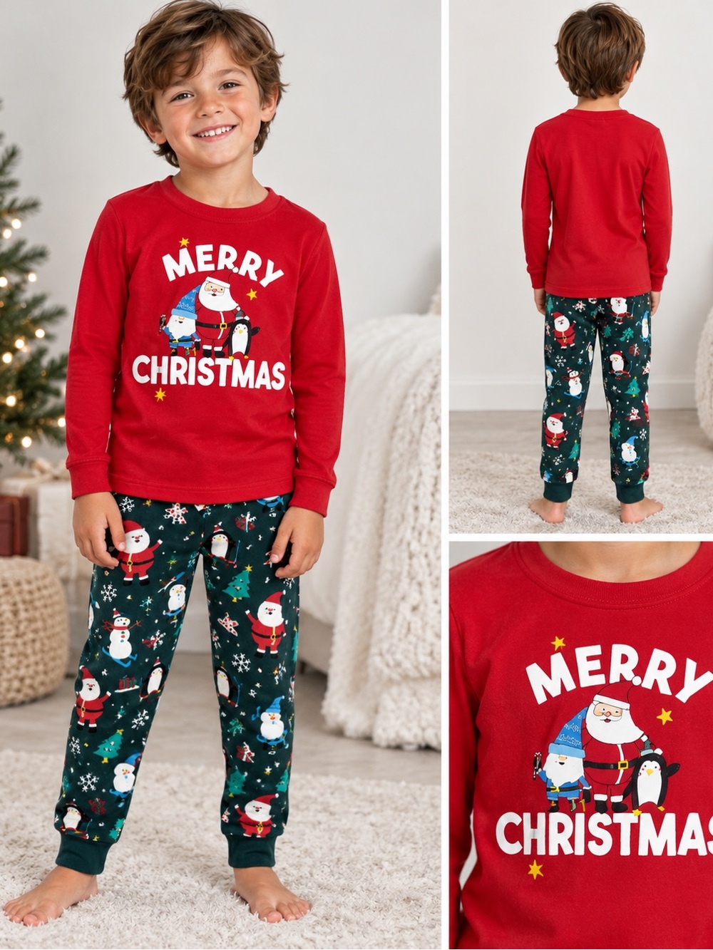 Kids Christmas Santa Pajama Set Red Green Size 5/6